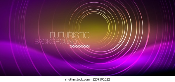 Neon glowing techno lines, hi-tech futuristic abstract background template with square shapes, vector