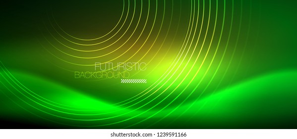 Neon glowing techno lines, hi-tech futuristic abstract background template with square shapes, vector