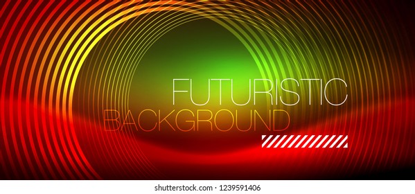 Líneas tecno brillantes neón, plantilla de fondo abstracto de alta tecnología futurista con formas cuadradas, vector