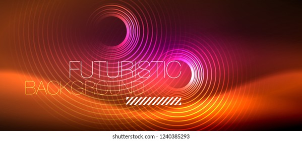 Neon glowing techno lines, hi-tech futuristic abstract background template with square shapes, vector