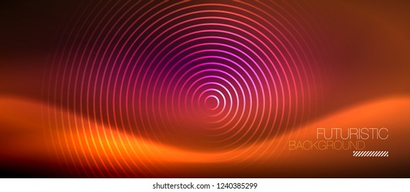 Neon glowing techno lines, hi-tech futuristic abstract background template with square shapes, vector
