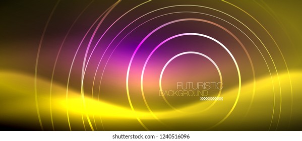 Líneas tecno brillantes neón, plantilla de fondo abstracto de alta tecnología futurista con formas cuadradas, vector