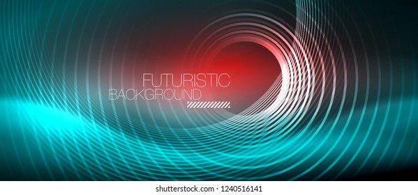 Neon glowing techno lines, hi-tech futuristic abstract background template with square shapes, vector