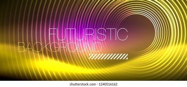 Líneas tecno brillantes neón, plantilla de fondo abstracto de alta tecnología futurista con formas cuadradas, vector
