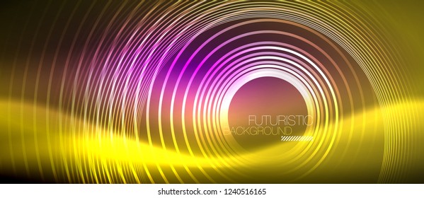 Líneas tecno brillantes neón, plantilla de fondo abstracto de alta tecnología futurista con formas cuadradas, vector