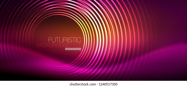 Neon glowing techno lines, hi-tech futuristic abstract background template with square shapes, vector