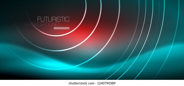 Neon glowing techno lines, hi-tech futuristic abstract background template with square shapes, vector
