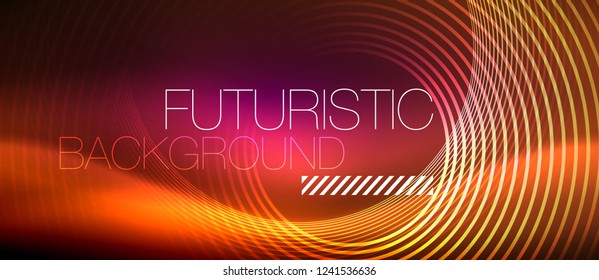 Líneas tecno brillantes neón, plantilla de fondo abstracto de alta tecnología futurista con formas cuadradas, vector