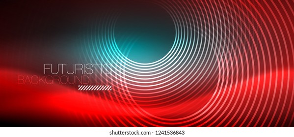 Neon glowing techno lines, hi-tech futuristic abstract background template with square shapes, vector