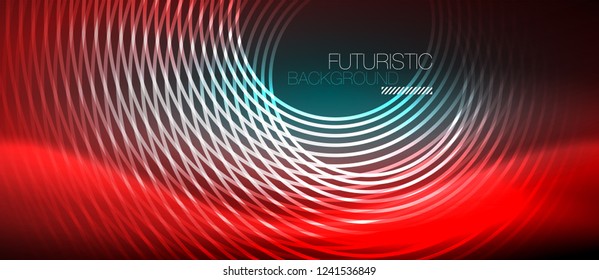 Neon glowing techno lines, hi-tech futuristic abstract background template with square shapes, vector