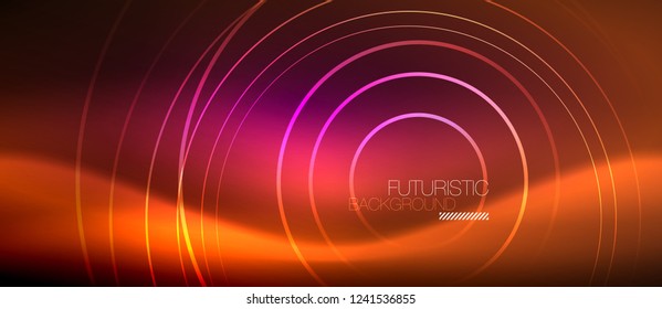 Líneas tecno brillantes neón, plantilla de fondo abstracto de alta tecnología futurista con formas cuadradas, vector