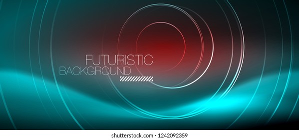 Neon glowing techno lines, hi-tech futuristic abstract background template with square shapes, vector