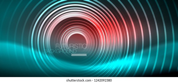 Neon glowing techno lines, hi-tech futuristic abstract background template with square shapes, vector