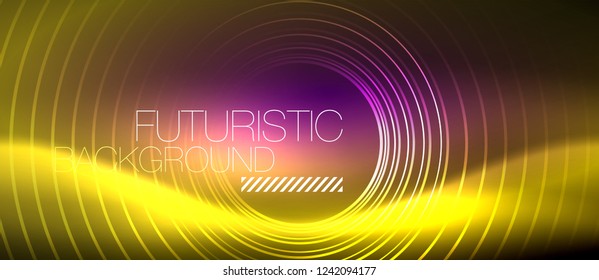 Neon glowing techno lines, hi-tech futuristic abstract background template with square shapes, vector