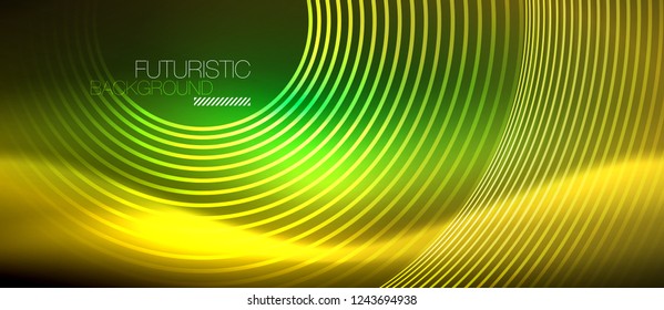 Líneas tecno brillantes neón, plantilla de fondo abstracto de alta tecnología futurista con formas cuadradas, vector