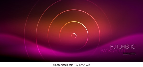 Líneas tecno brillantes neón, plantilla de fondo abstracto de alta tecnología futurista con formas cuadradas, vector