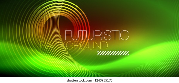Neon linhas de tecno brilhantes, modelo de fundo abstrato futurista de alta tecnologia com formas quadradas, vetor