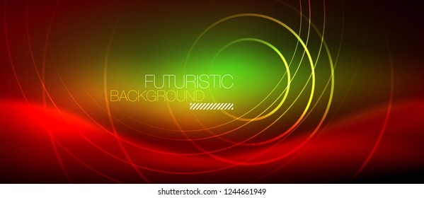 Neon glowing techno lines, hi-tech futuristic abstract background template with square shapes, vector