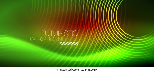 Líneas tecno brillantes neón, plantilla de fondo abstracto de alta tecnología futurista con formas cuadradas, vector