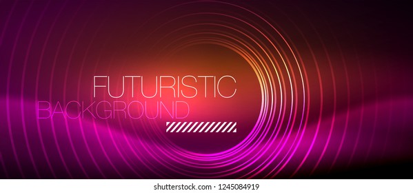 Líneas tecno brillantes neón, plantilla de fondo abstracto de alta tecnología futurista con formas cuadradas, vector