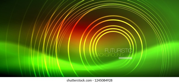 Líneas tecno brillantes neón, plantilla de fondo abstracto de alta tecnología futurista con formas cuadradas, vector