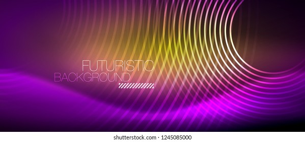 Neonleuchtende Techno-Linien, futuristisch abstrakte High-Tech-Hintergrundvorlage mit quadratischen Formen, Vektorgrafik