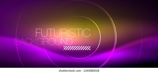 Neon glowing techno lines, hi-tech futuristic abstract background template with square shapes, vector
