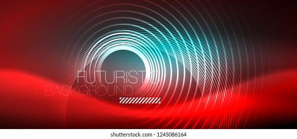 Neon glowing techno lines, hi-tech futuristic abstract background template with square shapes, vector