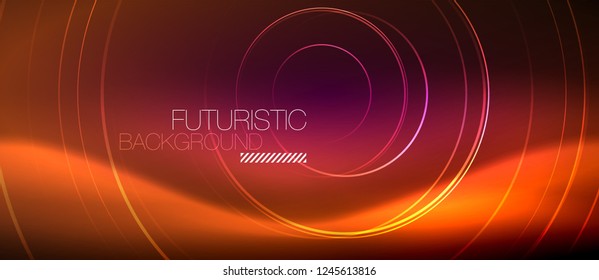 Neon glowing techno lines, hi-tech futuristic abstract background template with square shapes, vector
