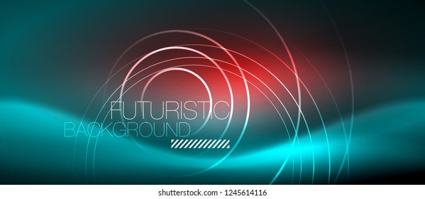 Neon glowing techno lines, hi-tech futuristic abstract background template with square shapes, vector