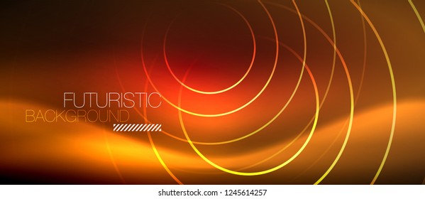 Neon glowing techno lines, hi-tech futuristic abstract background template with square shapes, vector