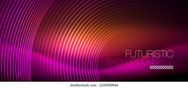 Neon glowing techno lines, hi-tech futuristic abstract background template with square shapes, vector