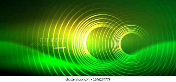 Líneas tecno brillantes neón, plantilla de fondo abstracto de alta tecnología futurista con formas cuadradas, vector