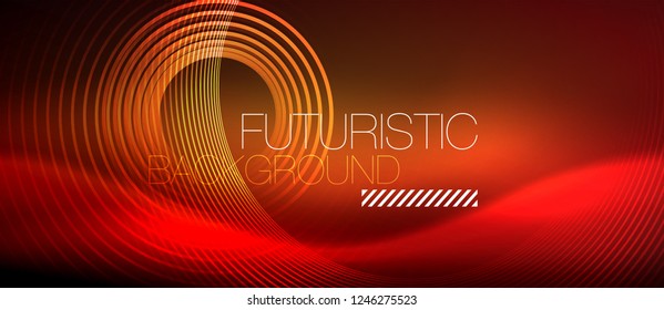 Líneas tecno brillantes neón, plantilla de fondo abstracto de alta tecnología futurista con formas cuadradas, vector