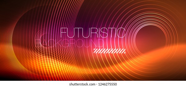 Neon glowing techno lines, hi-tech futuristic abstract background template with square shapes, vector
