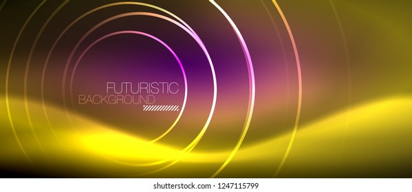 Neon glowing techno lines, hi-tech futuristic abstract background template with square shapes, vector