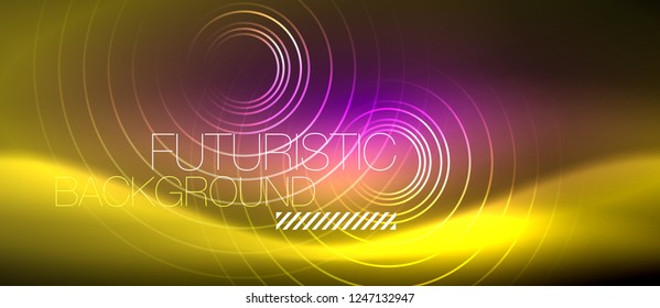 Neon glowing techno lines, hi-tech futuristic abstract background template with square shapes, vector