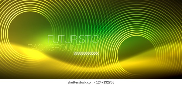 Líneas tecno brillantes neón, plantilla de fondo abstracto de alta tecnología futurista con formas cuadradas, vector