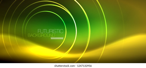 Neon glowing techno lines, hi-tech futuristic abstract background template with square shapes, vector