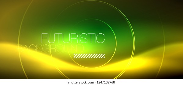Neon glowing techno lines, hi-tech futuristic abstract background template with square shapes, vector