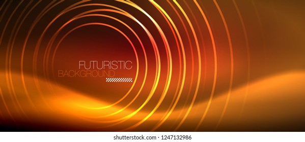 Líneas tecno brillantes neón, plantilla de fondo abstracto de alta tecnología futurista con formas cuadradas, vector