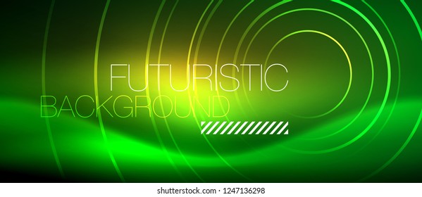 Neon glowing techno lines, hi-tech futuristic abstract background template with square shapes, vector