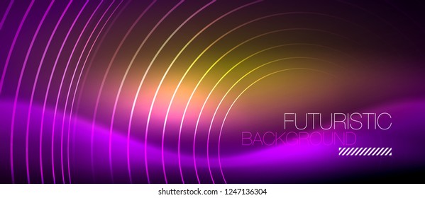 Neon glowing techno lines, hi-tech futuristic abstract background template with square shapes, vector