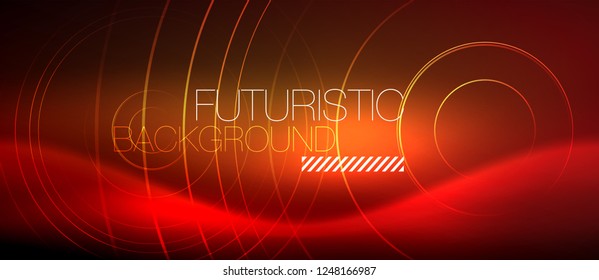Líneas tecno brillantes neón, plantilla de fondo abstracto de alta tecnología futurista con formas cuadradas, vector