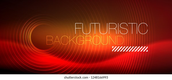 Neon glowing techno lines, hi-tech futuristic abstract background template with square shapes, vector