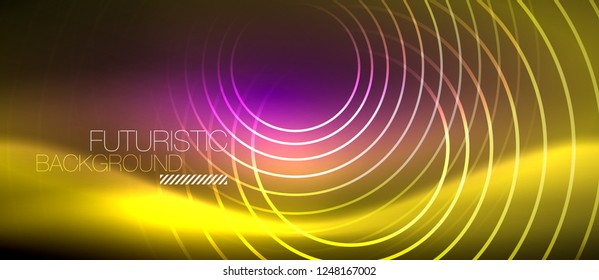 Neon glowing techno lines, hi-tech futuristic abstract background template with square shapes, vector