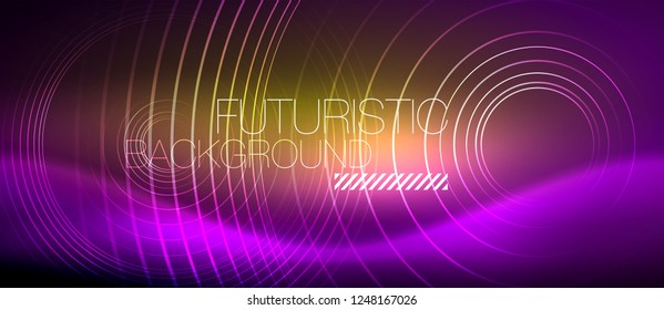 Neon glowing techno lines, hi-tech futuristic abstract background template with square shapes, vector