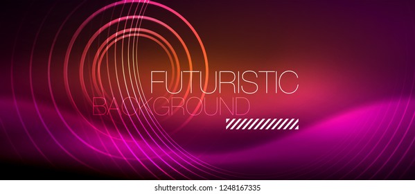 Neon glowing techno lines, hi-tech futuristic abstract background template with square shapes, vector