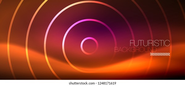 Líneas tecno brillantes neón, plantilla de fondo abstracto de alta tecnología futurista con formas cuadradas, vector