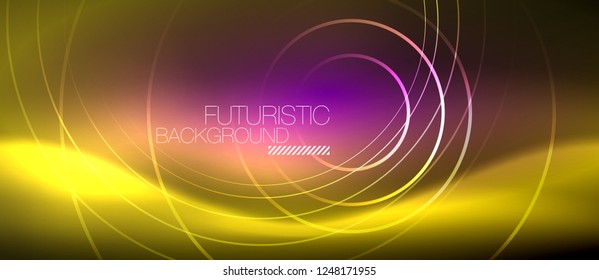 Neon glowing techno lines, hi-tech futuristic abstract background template with square shapes, vector